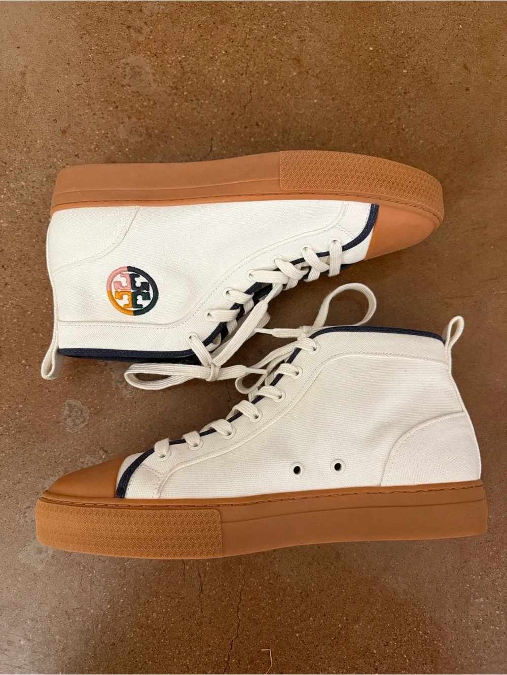 Tory Burch Nola High Top Canvas Sneakers Ivory Navy Women’s Size 10 NWOT